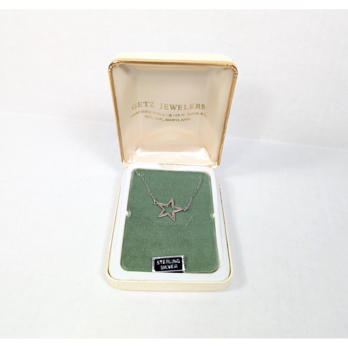 Vintage Sterling Silver Star Necklace Getz Jewelers In Box